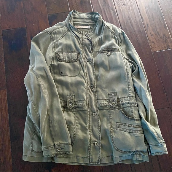 Khaki Green Jacket Max Jeans Sz L Removable Fleece Lining - Picture 1 of 13